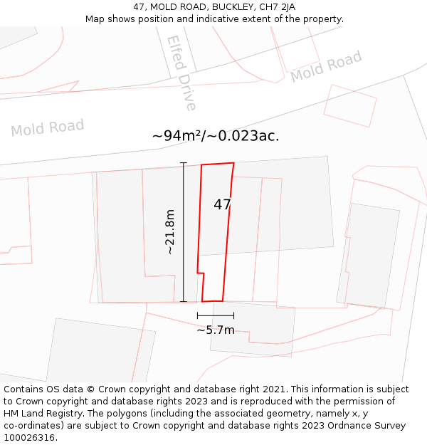47, MOLD ROAD, BUCKLEY, CH7 2JA: Plot and title map