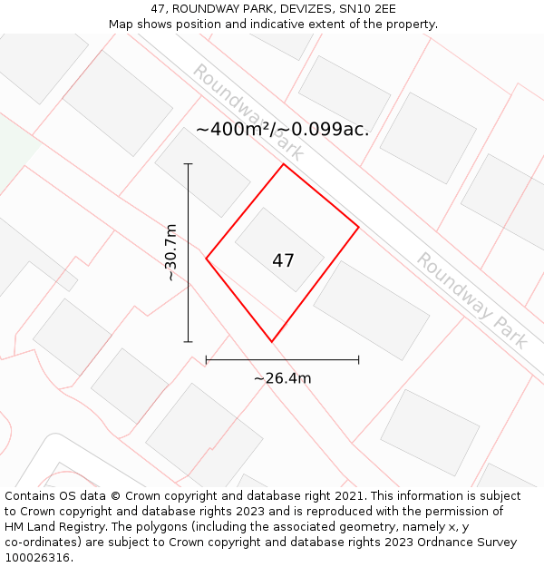 47, ROUNDWAY PARK, DEVIZES, SN10 2EE: Plot and title map