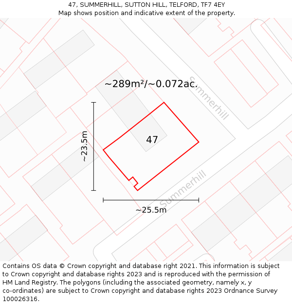47, SUMMERHILL, SUTTON HILL, TELFORD, TF7 4EY: Plot and title map