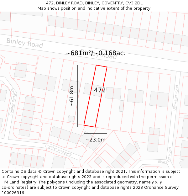 472, BINLEY ROAD, BINLEY, COVENTRY, CV3 2DL: Plot and title map