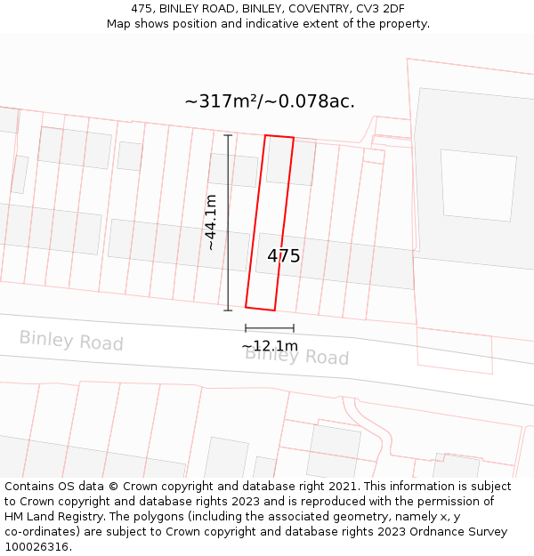 475, BINLEY ROAD, BINLEY, COVENTRY, CV3 2DF: Plot and title map