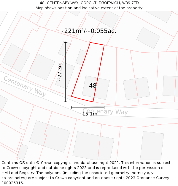 48, CENTENARY WAY, COPCUT, DROITWICH, WR9 7TD: Plot and title map
