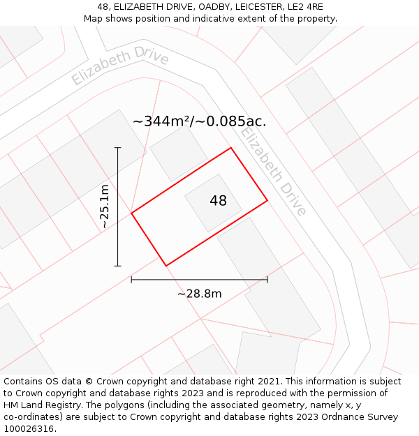 48, ELIZABETH DRIVE, OADBY, LEICESTER, LE2 4RE: Plot and title map