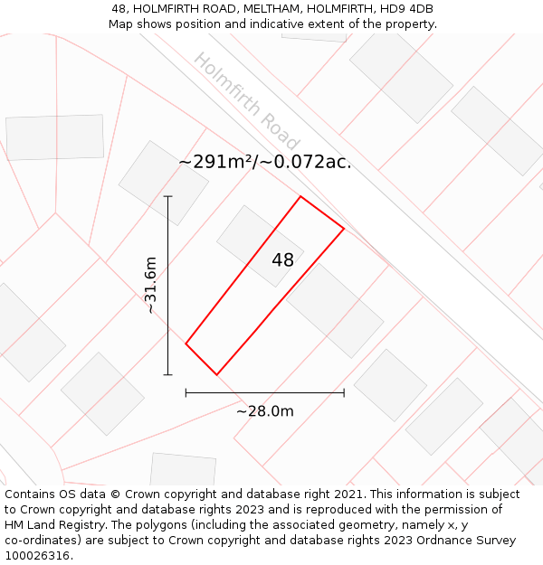 48, HOLMFIRTH ROAD, MELTHAM, HOLMFIRTH, HD9 4DB: Plot and title map