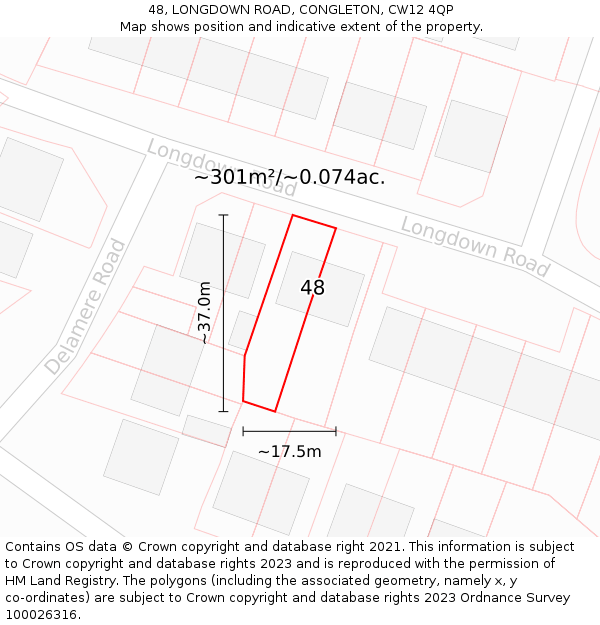 48, LONGDOWN ROAD, CONGLETON, CW12 4QP: Plot and title map