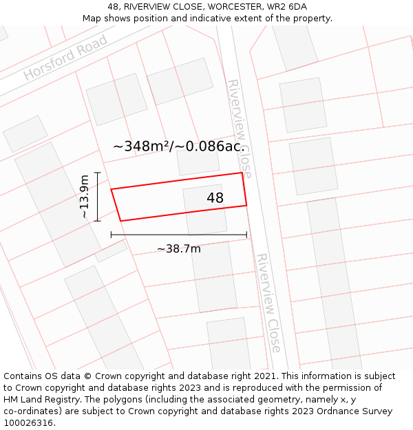 48, RIVERVIEW CLOSE, WORCESTER, WR2 6DA: Plot and title map