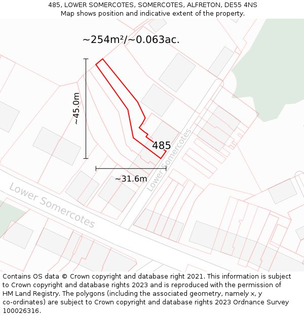 485, LOWER SOMERCOTES, SOMERCOTES, ALFRETON, DE55 4NS: Plot and title map