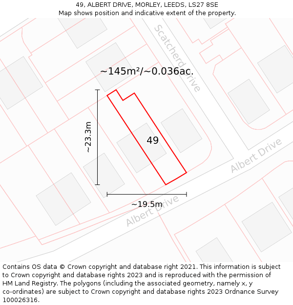 49, ALBERT DRIVE, MORLEY, LEEDS, LS27 8SE: Plot and title map