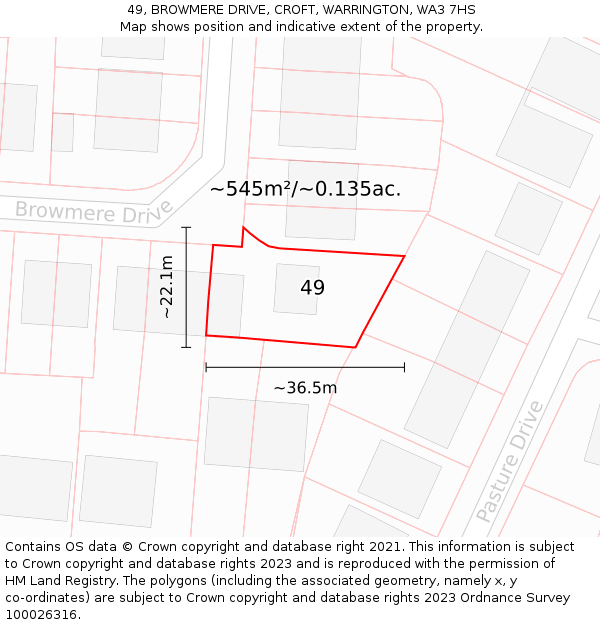 49, BROWMERE DRIVE, CROFT, WARRINGTON, WA3 7HS: Plot and title map