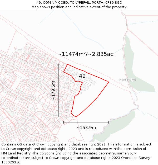 49, COMIN Y COED, TONYREFAIL, PORTH, CF39 8GD: Plot and title map