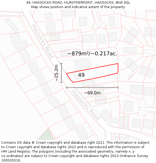 49, HASSOCKS ROAD, HURSTPIERPOINT, HASSOCKS, BN6 9QL: Plot and title map
