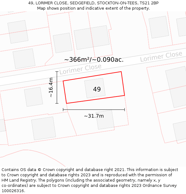 49, LORIMER CLOSE, SEDGEFIELD, STOCKTON-ON-TEES, TS21 2BP: Plot and title map