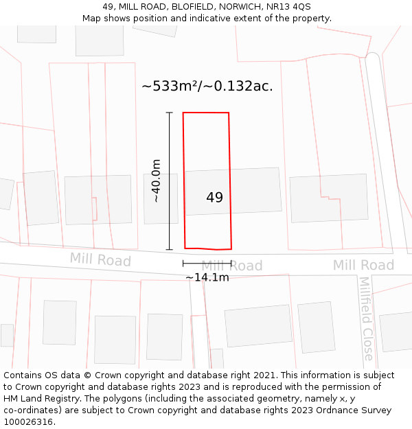 49, MILL ROAD, BLOFIELD, NORWICH, NR13 4QS: Plot and title map