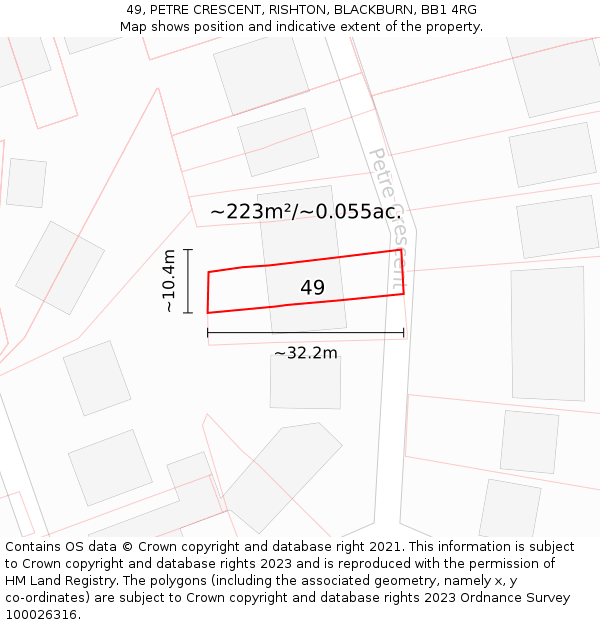 49, PETRE CRESCENT, RISHTON, BLACKBURN, BB1 4RG: Plot and title map
