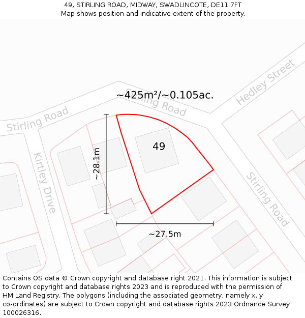 49, STIRLING ROAD, MIDWAY, SWADLINCOTE, DE11 7FT: Plot and title map