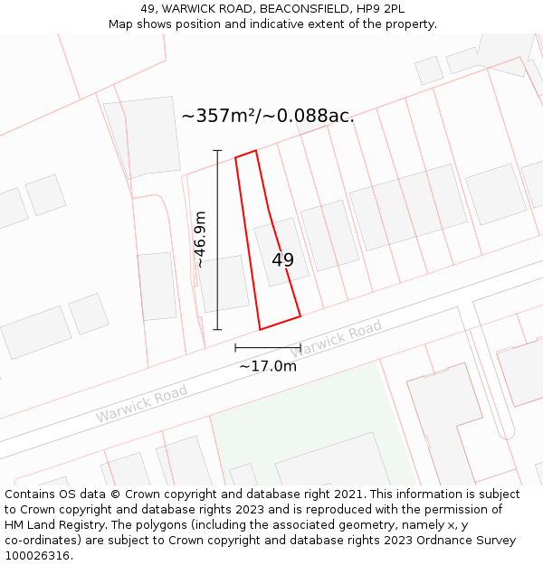 49, WARWICK ROAD, BEACONSFIELD, HP9 2PL: Plot and title map