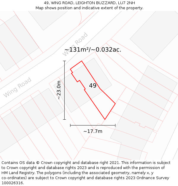 49, WING ROAD, LEIGHTON BUZZARD, LU7 2NH: Plot and title map