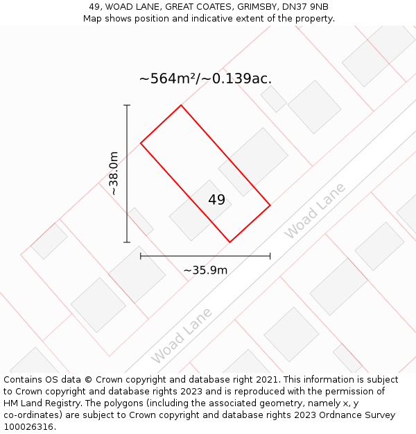 49, WOAD LANE, GREAT COATES, GRIMSBY, DN37 9NB: Plot and title map