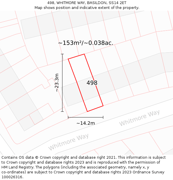 498, WHITMORE WAY, BASILDON, SS14 2ET: Plot and title map