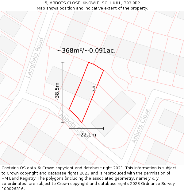 5, ABBOTS CLOSE, KNOWLE, SOLIHULL, B93 9PP: Plot and title map