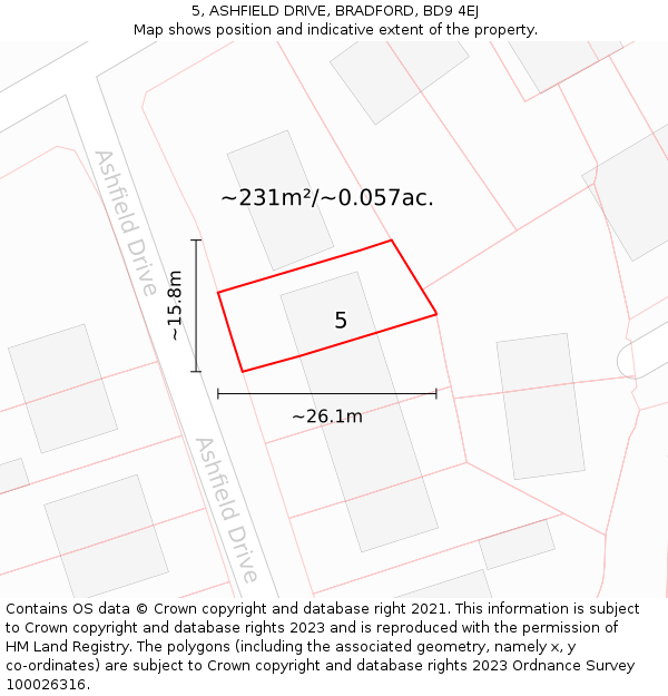 5, ASHFIELD DRIVE, BRADFORD, BD9 4EJ: Plot and title map