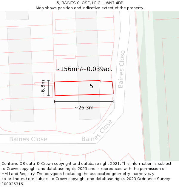 5, BAINES CLOSE, LEIGH, WN7 4BP: Plot and title map
