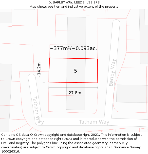 5, BARLBY WAY, LEEDS, LS8 2PS: Plot and title map
