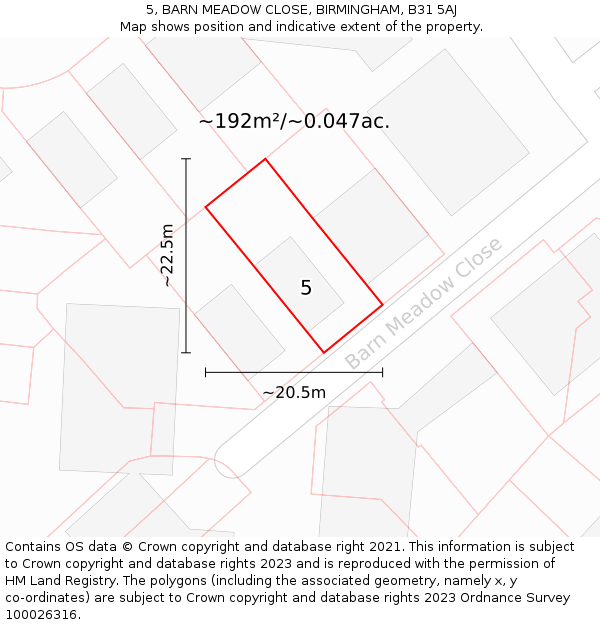 5, BARN MEADOW CLOSE, BIRMINGHAM, B31 5AJ: Plot and title map