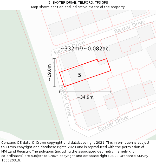 5, BAXTER DRIVE, TELFORD, TF3 5FS: Plot and title map