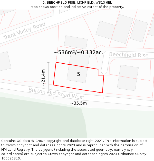 5, BEECHFIELD RISE, LICHFIELD, WS13 6EL: Plot and title map