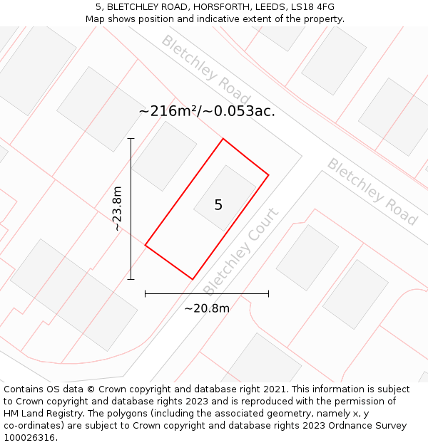 5, BLETCHLEY ROAD, HORSFORTH, LEEDS, LS18 4FG: Plot and title map
