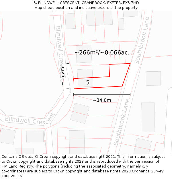 5, BLINDWELL CRESCENT, CRANBROOK, EXETER, EX5 7HD: Plot and title map
