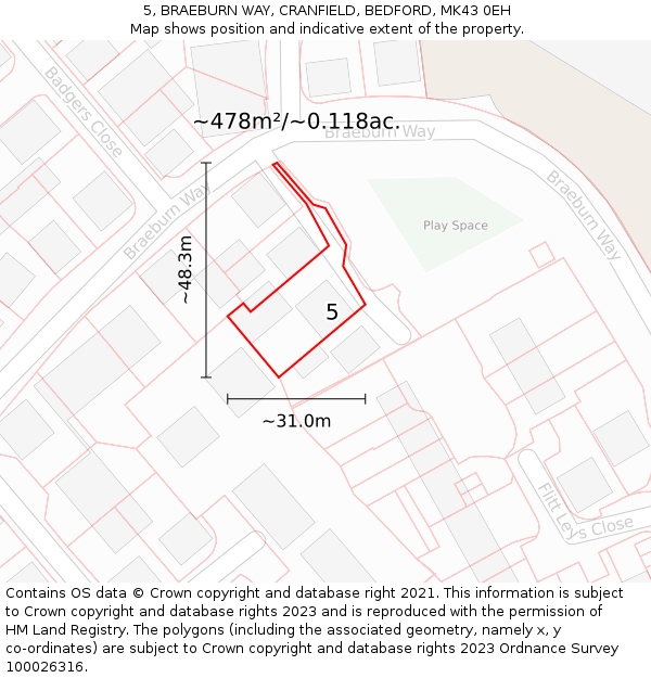 5, BRAEBURN WAY, CRANFIELD, BEDFORD, MK43 0EH: Plot and title map