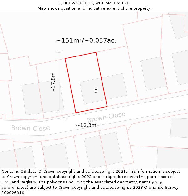 5, BROWN CLOSE, WITHAM, CM8 2GJ: Plot and title map