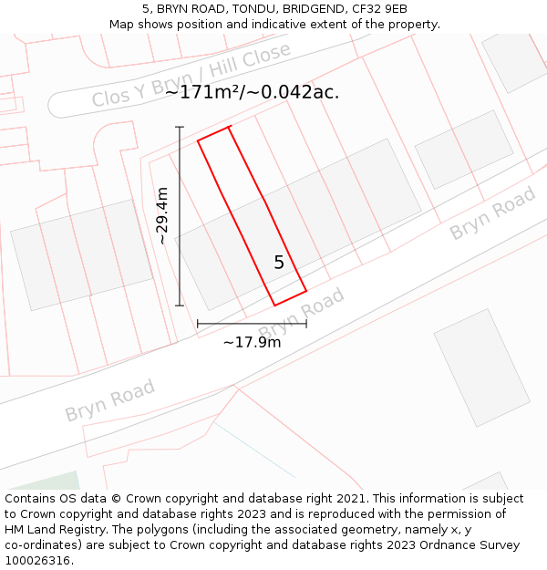 5, BRYN ROAD, TONDU, BRIDGEND, CF32 9EB: Plot and title map