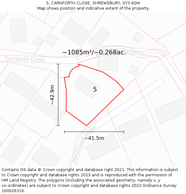 5, CARNFORTH CLOSE, SHREWSBURY, SY3 9QW: Plot and title map