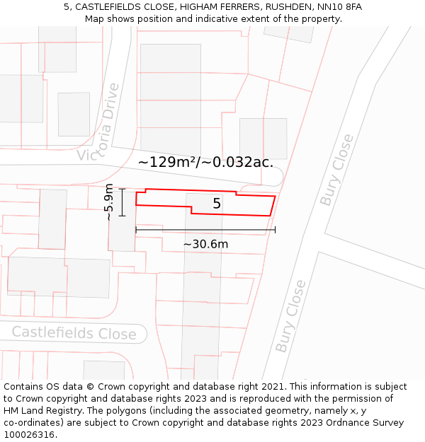 5, CASTLEFIELDS CLOSE, HIGHAM FERRERS, RUSHDEN, NN10 8FA: Plot and title map