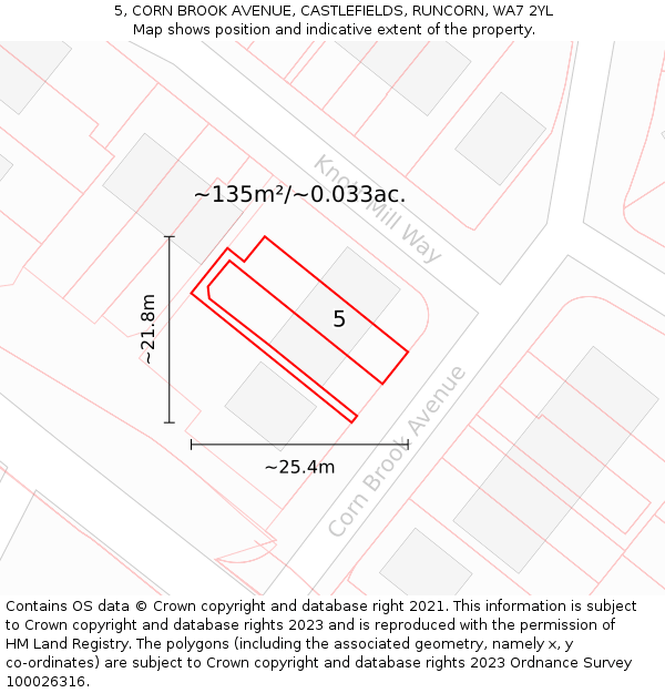 5, CORN BROOK AVENUE, CASTLEFIELDS, RUNCORN, WA7 2YL: Plot and title map