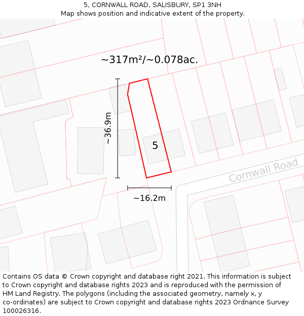 5, CORNWALL ROAD, SALISBURY, SP1 3NH: Plot and title map