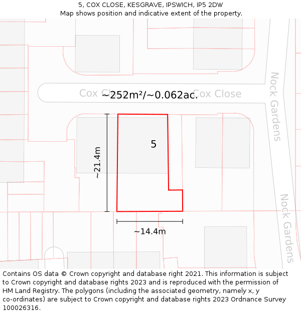 5, COX CLOSE, KESGRAVE, IPSWICH, IP5 2DW: Plot and title map
