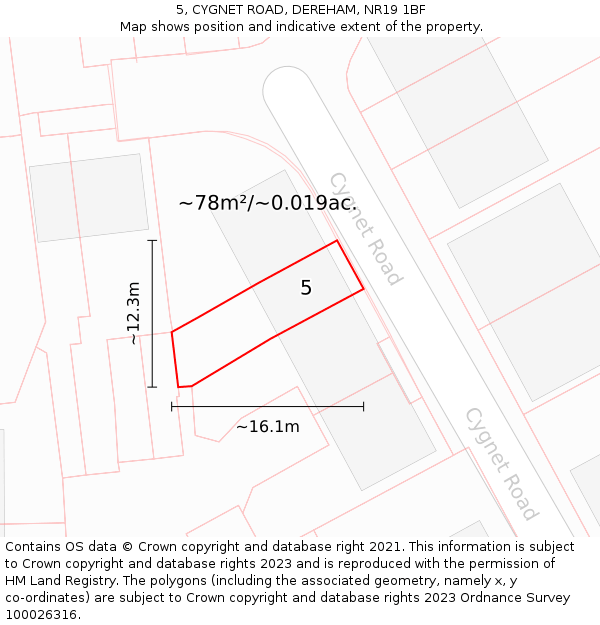 5, CYGNET ROAD, DEREHAM, NR19 1BF: Plot and title map