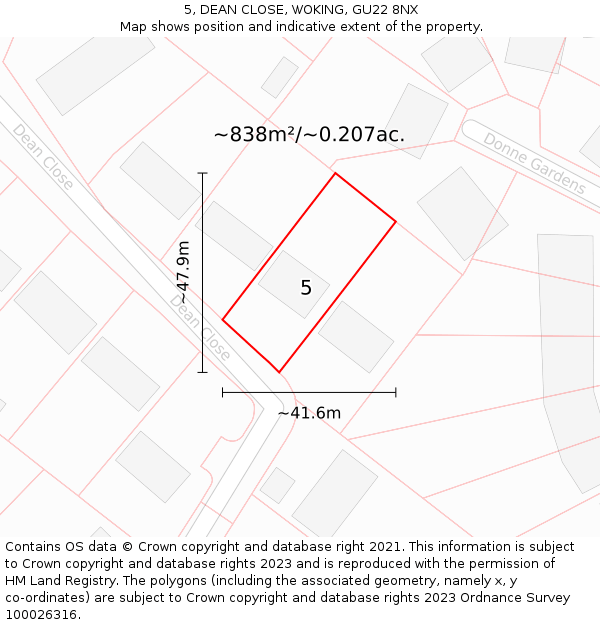5, DEAN CLOSE, WOKING, GU22 8NX: Plot and title map