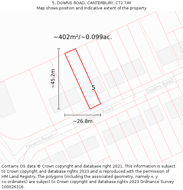 5, DOWNS ROAD, CANTERBURY, CT2 7AY: Plot and title map