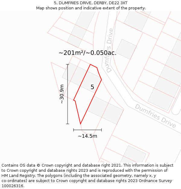 5, DUMFRIES DRIVE, DERBY, DE22 3XT: Plot and title map