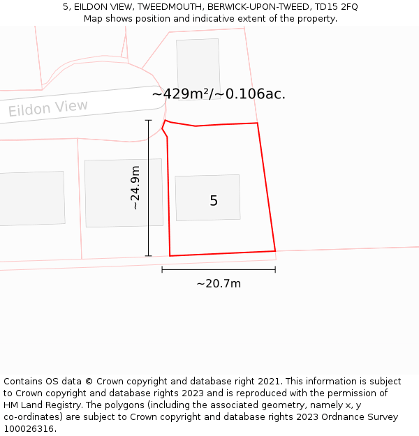 5, EILDON VIEW, TWEEDMOUTH, BERWICK-UPON-TWEED, TD15 2FQ: Plot and title map