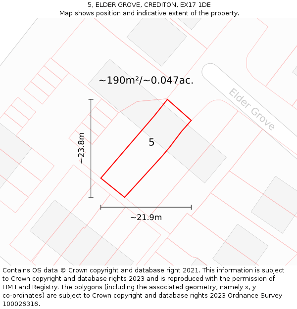 5, ELDER GROVE, CREDITON, EX17 1DE: Plot and title map