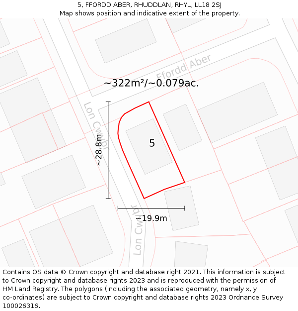 5, FFORDD ABER, RHUDDLAN, RHYL, LL18 2SJ: Plot and title map