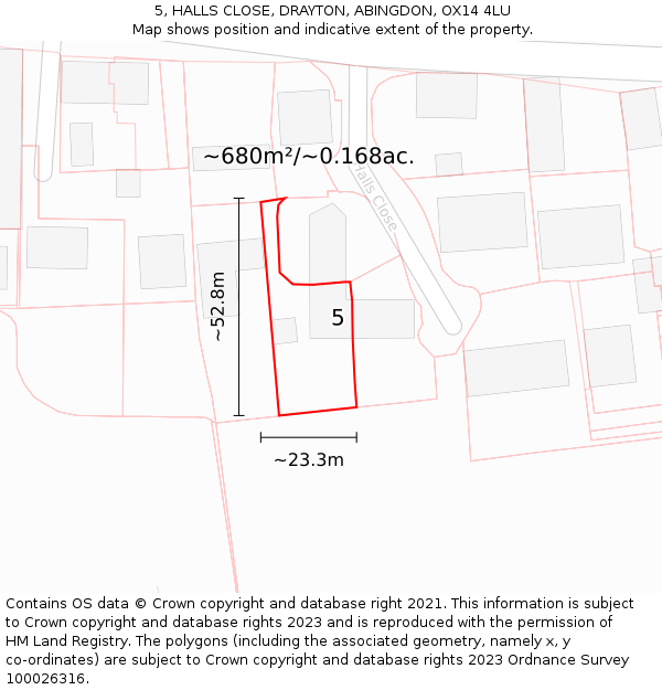 5, HALLS CLOSE, DRAYTON, ABINGDON, OX14 4LU: Plot and title map