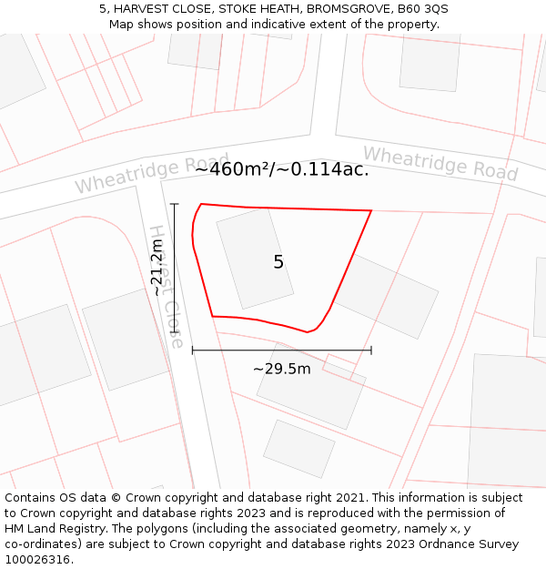 5, HARVEST CLOSE, STOKE HEATH, BROMSGROVE, B60 3QS: Plot and title map
