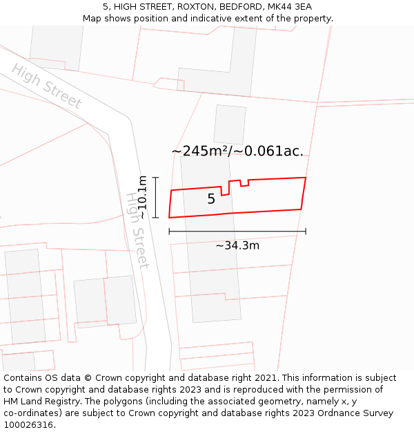 5, HIGH STREET, ROXTON, BEDFORD, MK44 3EA: Plot and title map